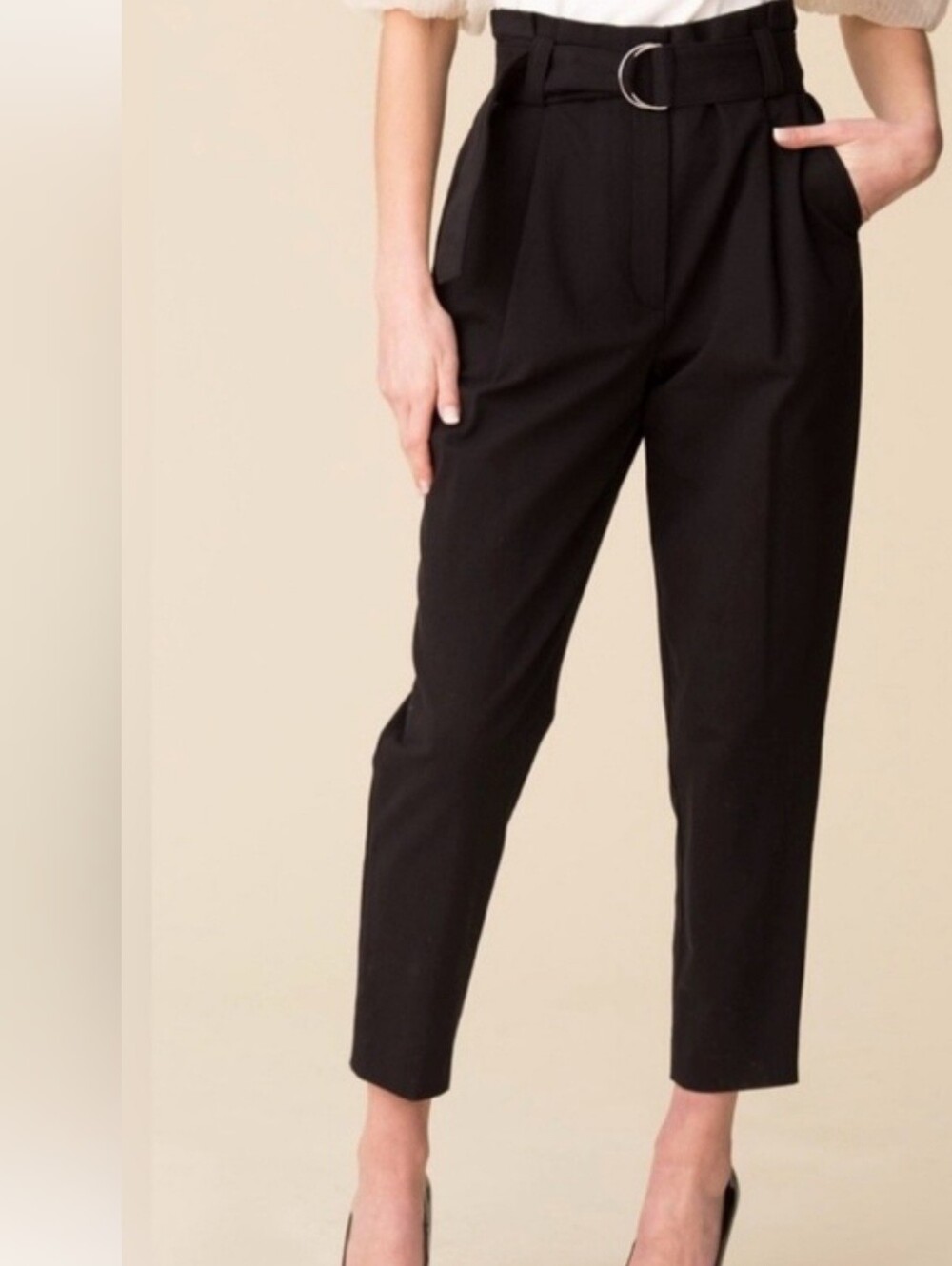 A.L.C. Signature Diego Belted High-Rise Tapered Pleated Trouser Ankle Black 4